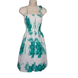 Unity Trading Hawaii One Size (S/M) Jade Green Floral Sleeveless Rayon Dress OS